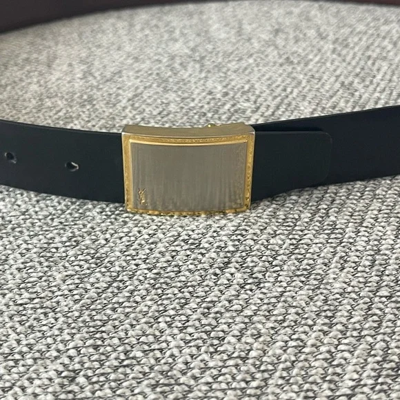 Yves Saint Laurent Black and Gold Leather Belt - Picture 12 of 16